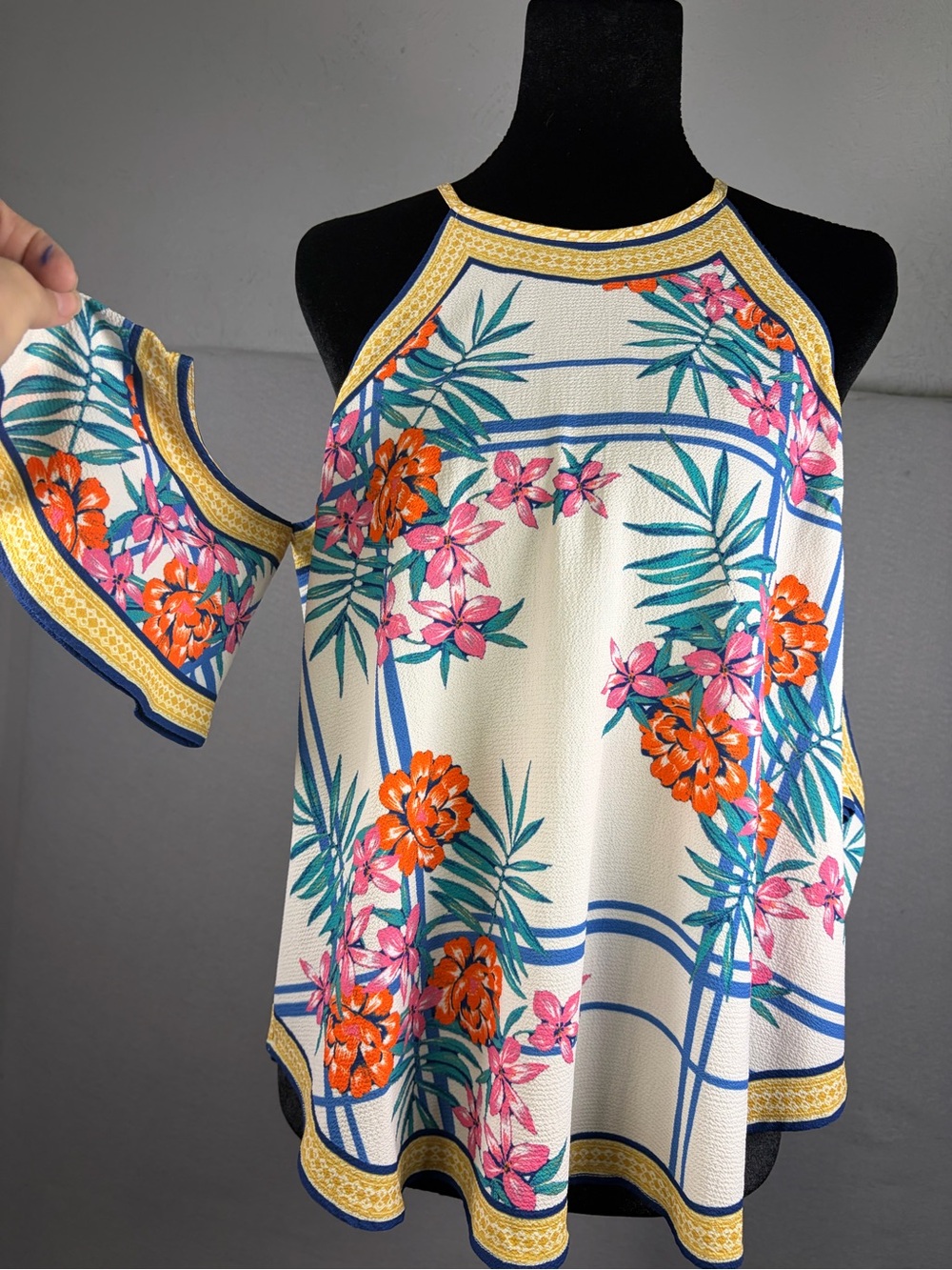 Flying Tomato Cream Halter Floral Camisole with Orange & Pink Blooms